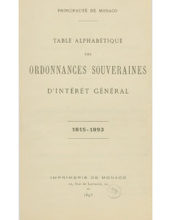 TABLE ALPHABÉTIQUE DES ORDONNANCES SOUVERAINES D'INTÉRET GÉNÉRAL. 1815-1893
