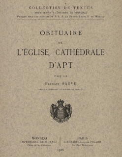 OBITUAIRE DE L'ÉGLISE CATHÉDRALE D'APT, MONACO